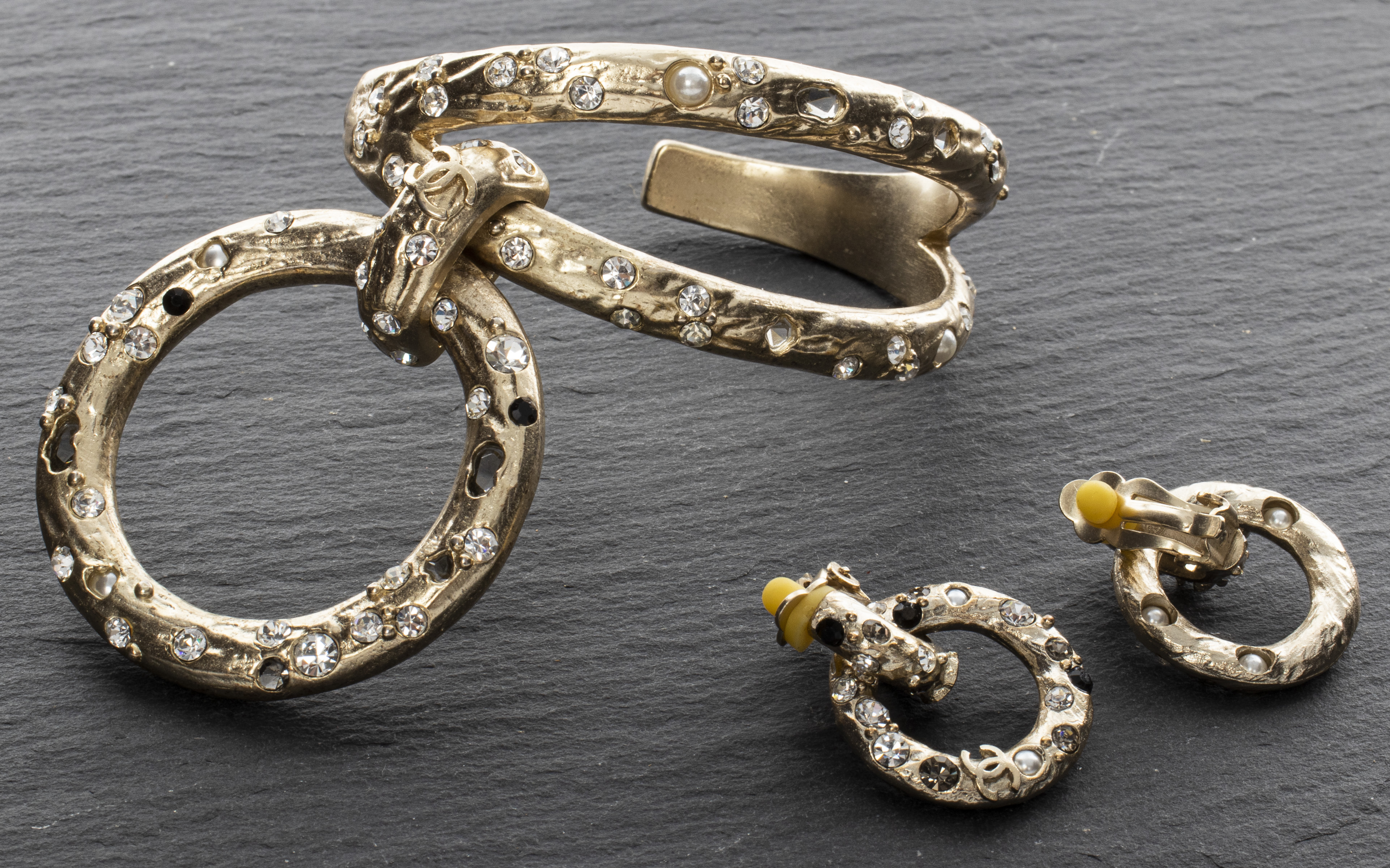 CHANEL GOLD-TONE & FAUX GEMSTONE
