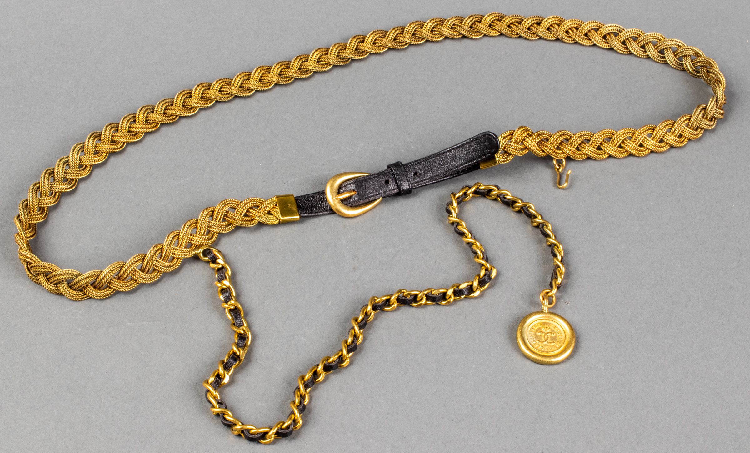 CHANEL GOLD-TONE METAL & BLACK