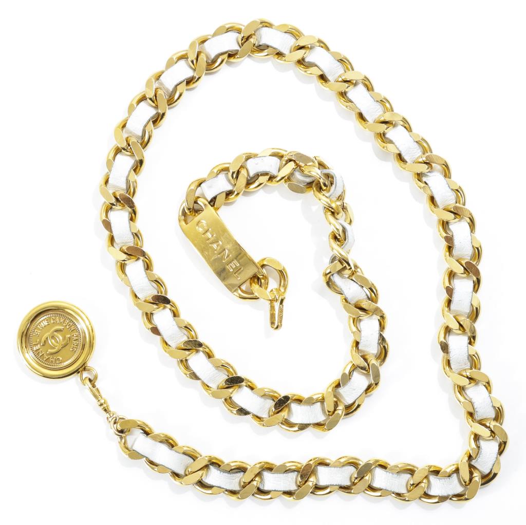 CHANEL GOLD-TONE METAL & WHITE