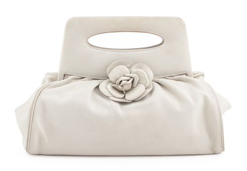 CHANEL IVORY LEATHER CAMELLIA FRAME