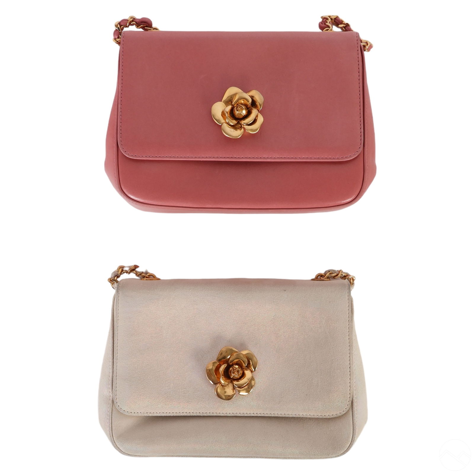 CHANEL LEATHER AND SATIN CAMELLIA