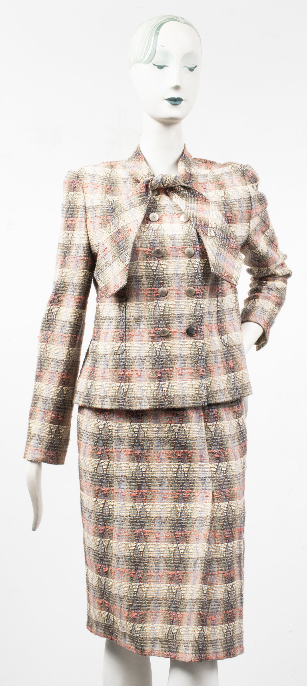 CHANEL LIGHT BLUE BOUCLE SKIRT SUIT