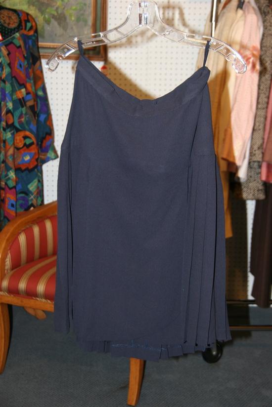 CHANEL NAVY SILK CREPE SKIRT 1980s.