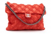 CHANEL ORANGE/RED QUILTED LEAT