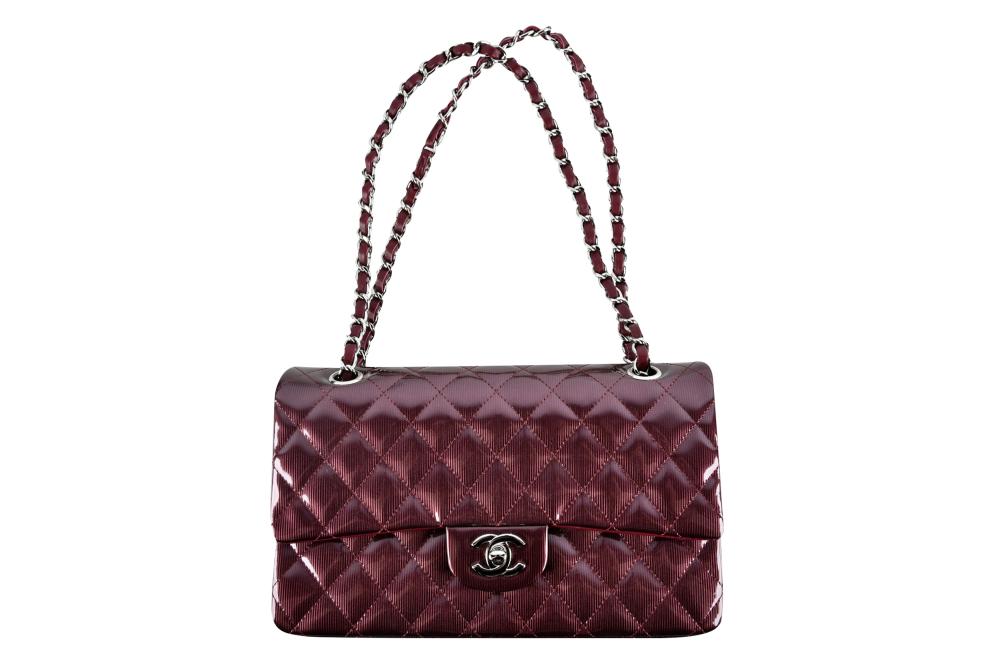 CHANEL PURPLE PATENT LEATHER FLAP