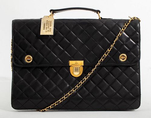 CHANEL QUILTED BLACK LEATHER