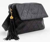CHANEL QUILTED BLACK LEATHER S