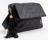 CHANEL QUILTED BLACK LEATHER S