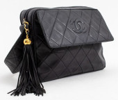 CHANEL QUILTED BLACK LEATHER S