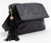 CHANEL QUILTED BLACK LEATHER S