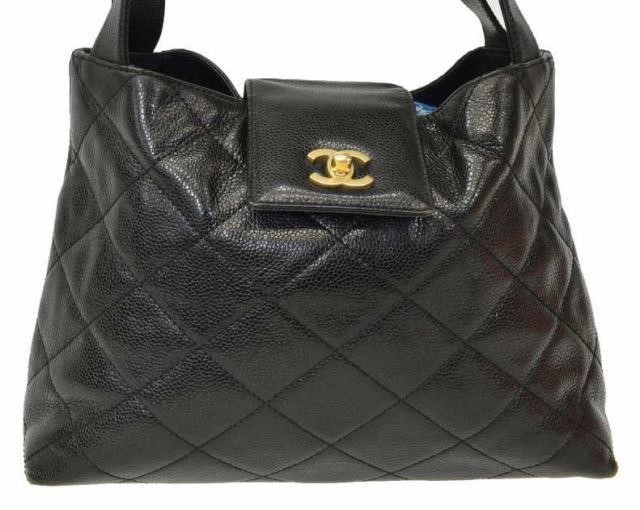 CHANEL QUILTED BLACK LEATHER