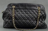 CHANEL QUILTED BLACK LEATHER S