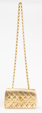 CHANEL QUILTED GOLD-TONE METAL