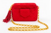 CHANEL QUILTED RED SUEDE HANDB