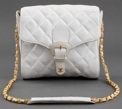 CHANEL QUILTED WHITE LEATHER