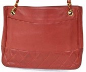 CHANEL RED LEATHER SHOULDER TO