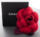 CHANEL RED & NAVY FELT CAMELLI