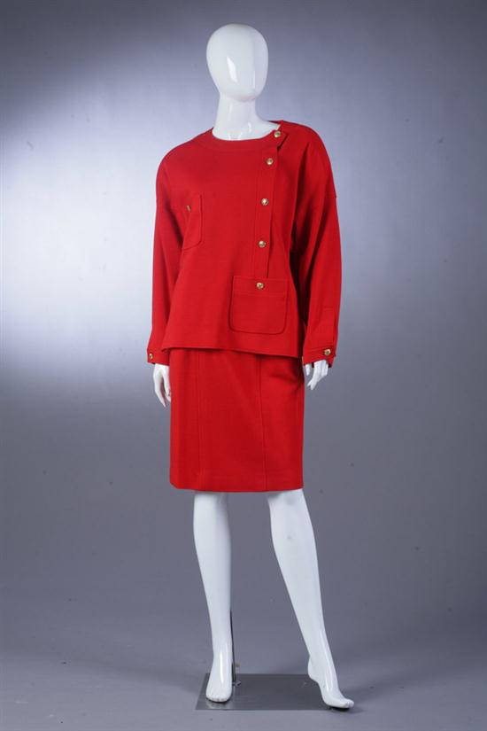 CHANEL RED WOOL SKIRT SUIT Chanel