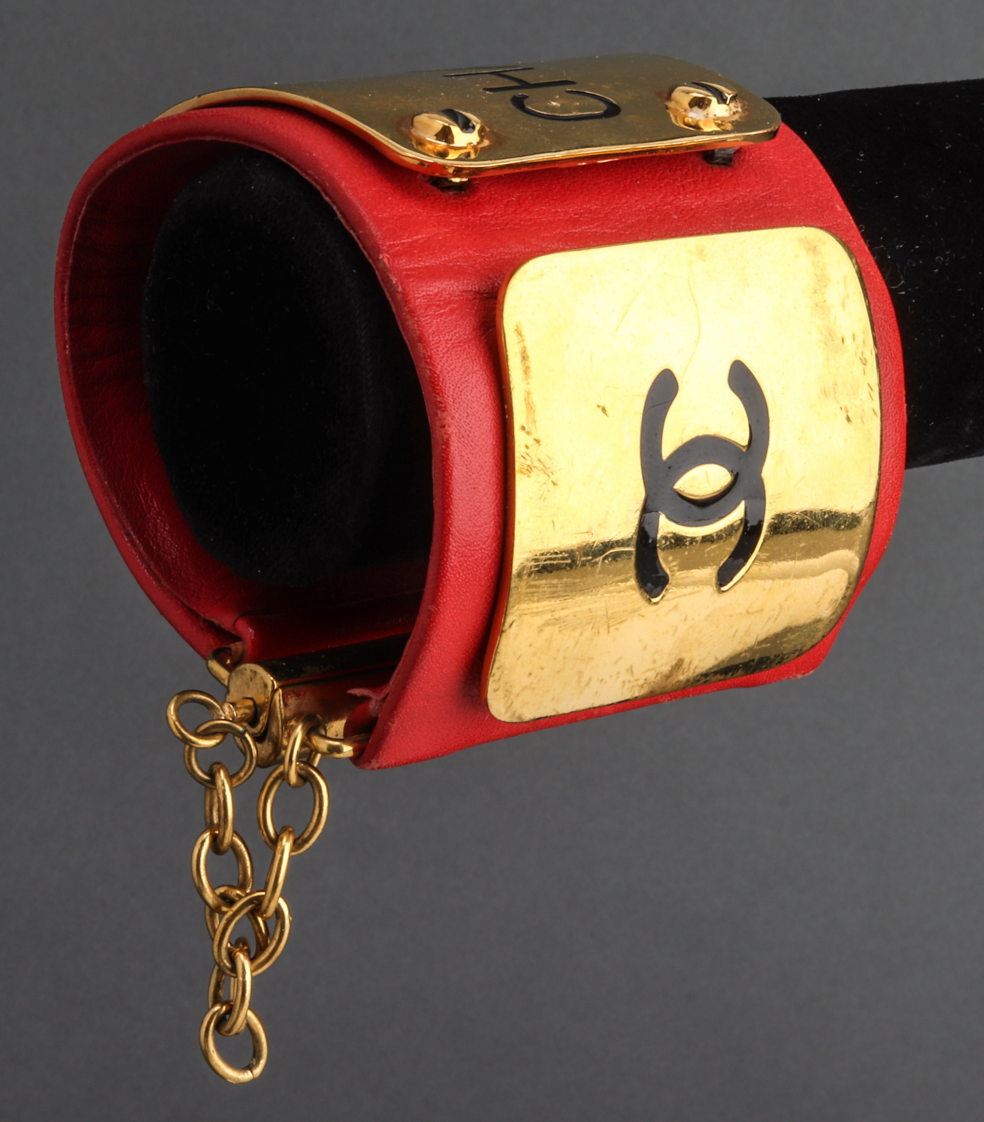 CHANEL RUNWAY LEATHER LOGO CUFF