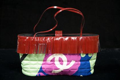 Chanel silk print and red patent