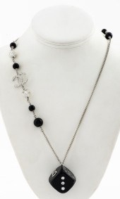 CHANEL SILVER-TONE & RHINESTON