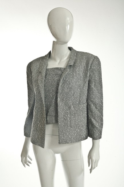 CHANEL SILVER TWEED TOP AND JACKET.