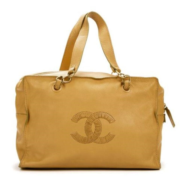 CHANEL STITCH LOGO BEIGE LEATHER