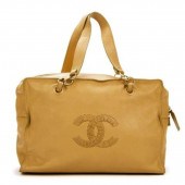 CHANEL STITCH LOGO BEIGE LEATH