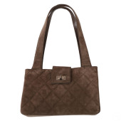 CHANEL TAN QUILTED SUEDE LEATH