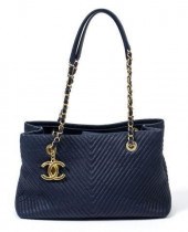 CHANEL V STITCH BLUE CHEVRON C