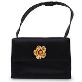 CHANEL VINTAGE BLACK SATIN HAN