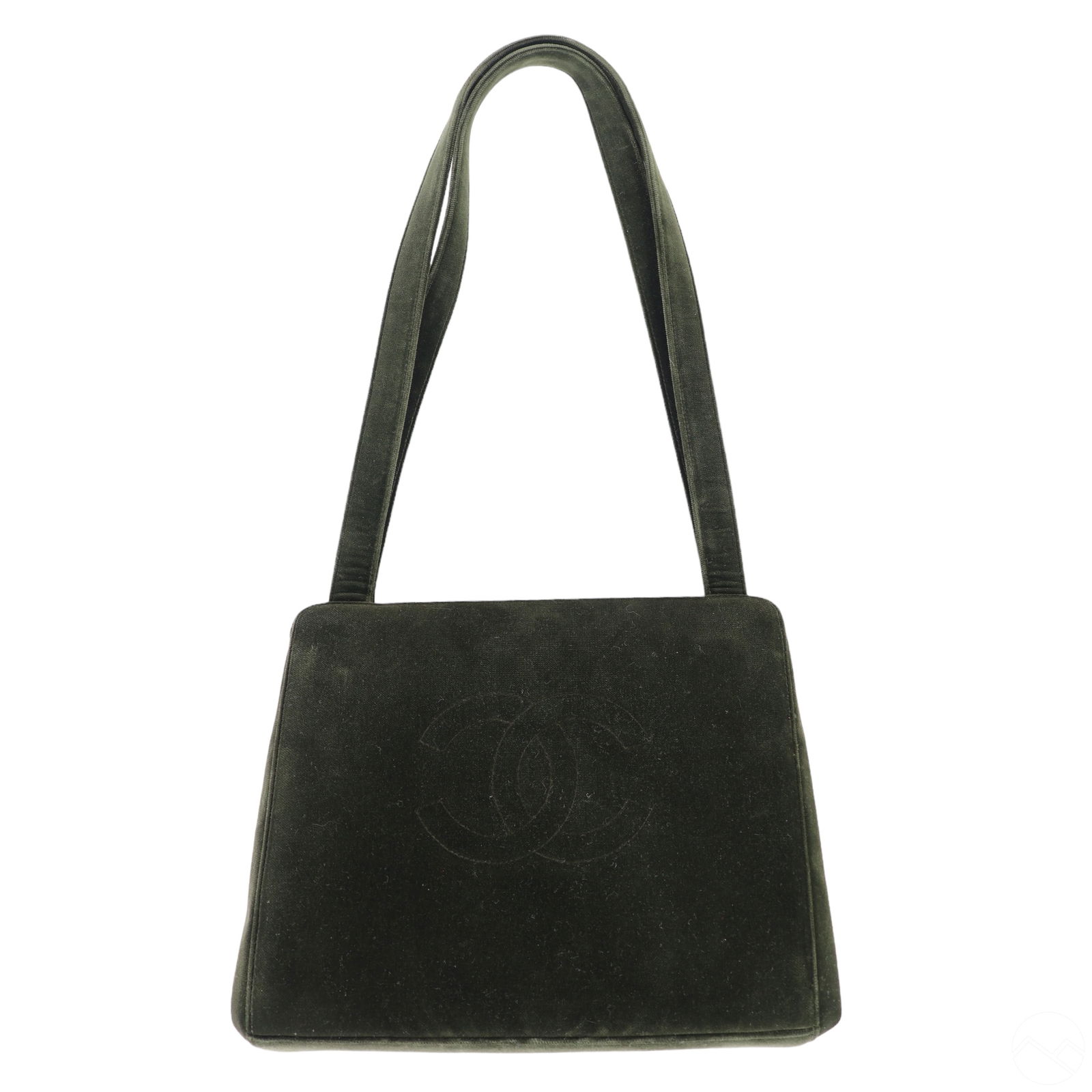 CHANEL VINTAGE GREEN VELVET LOGO