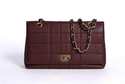 Chanel wine pebble textured leather