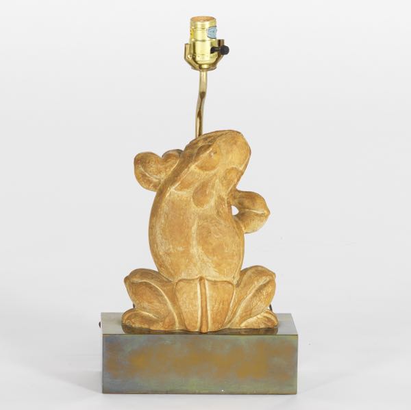 CHAPMAN CARVED WOOD FROG LAMP  18¼"