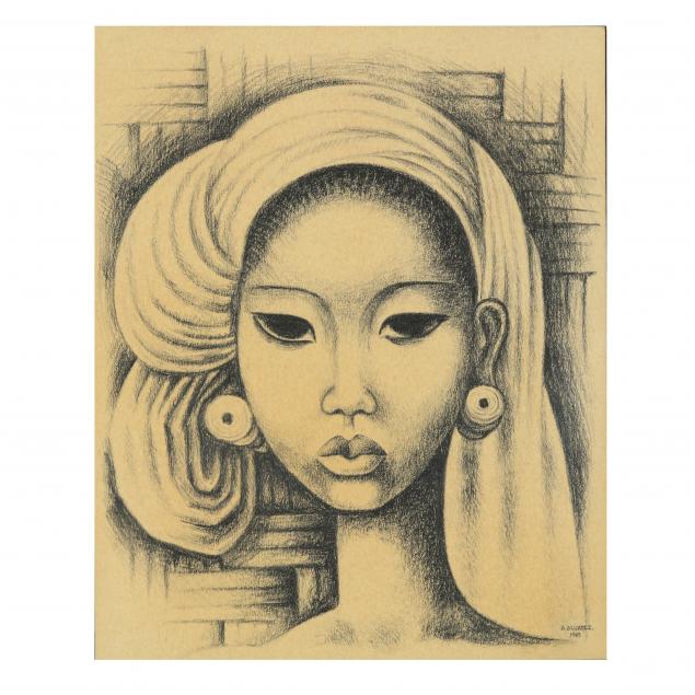 CHARCOAL DRAWING OF A WOMAN, SIGNED
