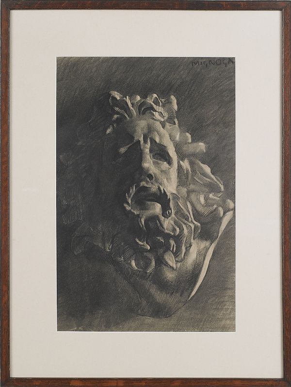 Charcoal sketch of a man signed
