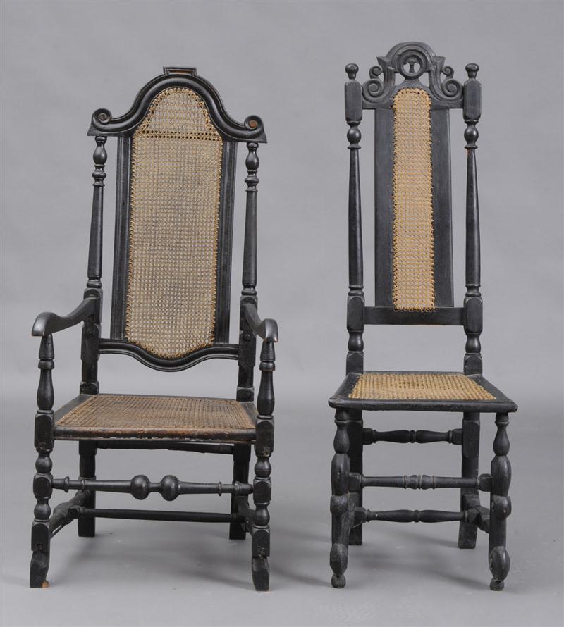 CHARLES II BLACK-PAINTED ARMCHAIR