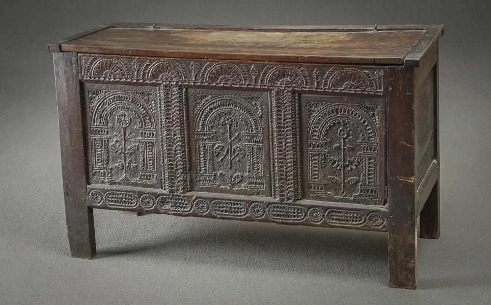 CHARLES II-JAMES II OAK COFFER,