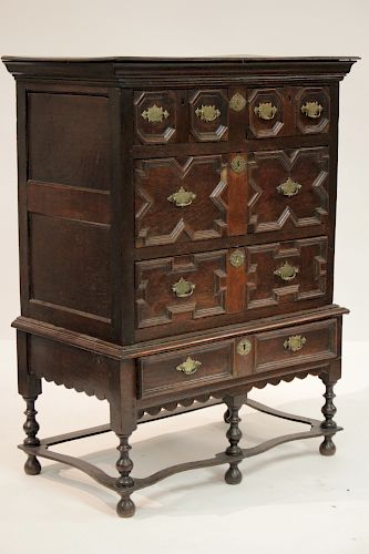 CHARLES II OAK CHEST ON STAND, L