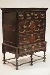 CHARLES II OAK CHEST ON STAND,