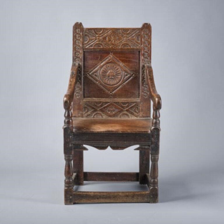 CHARLES II OAK WAINSCOT ARMCHAIRA