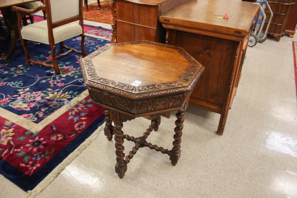 CHARLES II STYLE CARVED OAK LAMP