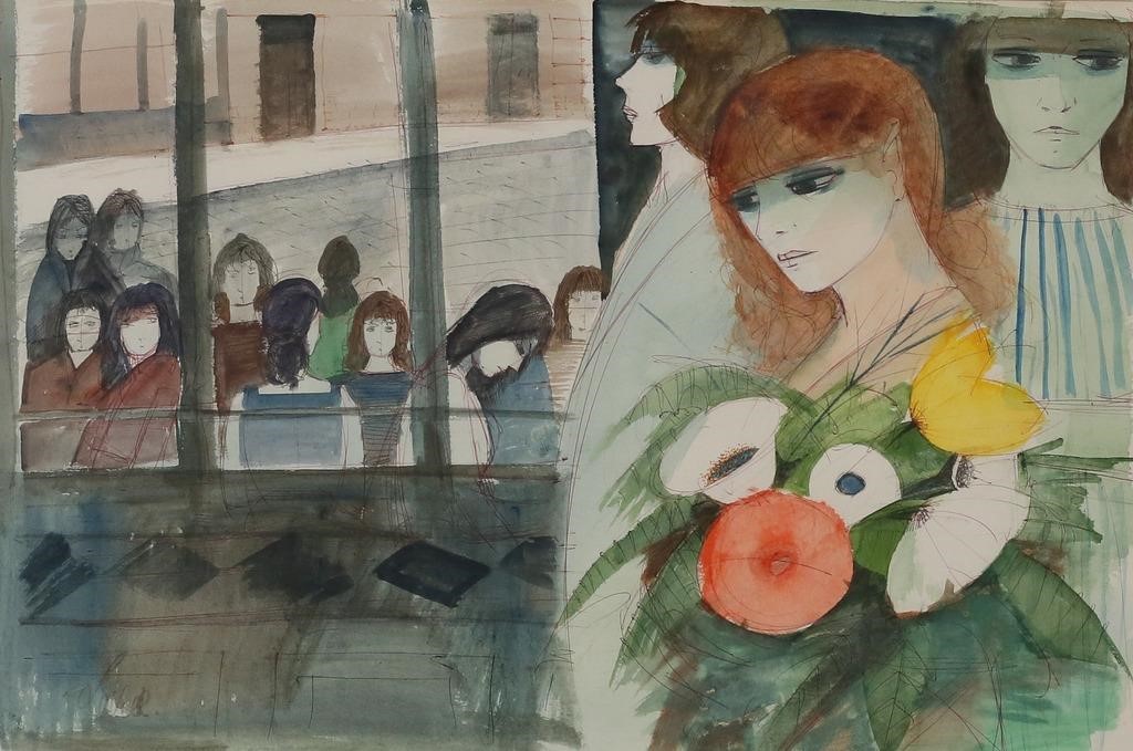 CHARLES LEVIER WATERCOLOR GIRL IN
