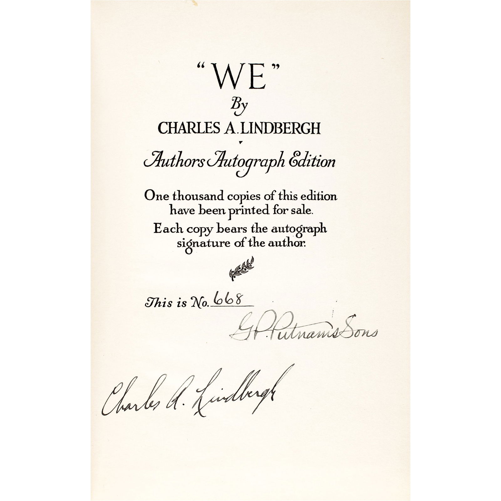 CHARLES LINDBERGH SIGNED SPECIAL