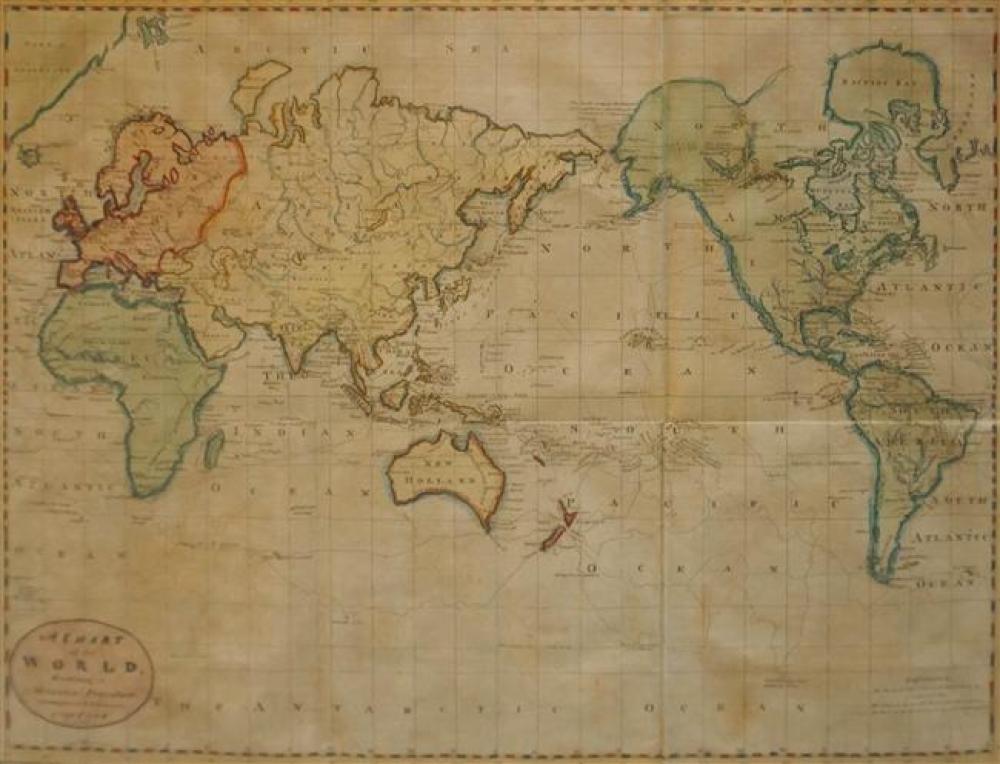 CHART OF THE WORLD, HAND-COLORED