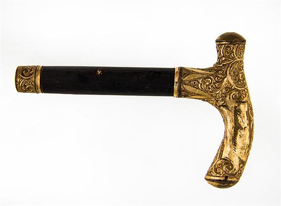 Chased gold cane handle late 19th