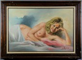 Chaus Oil on Burlap Figure of