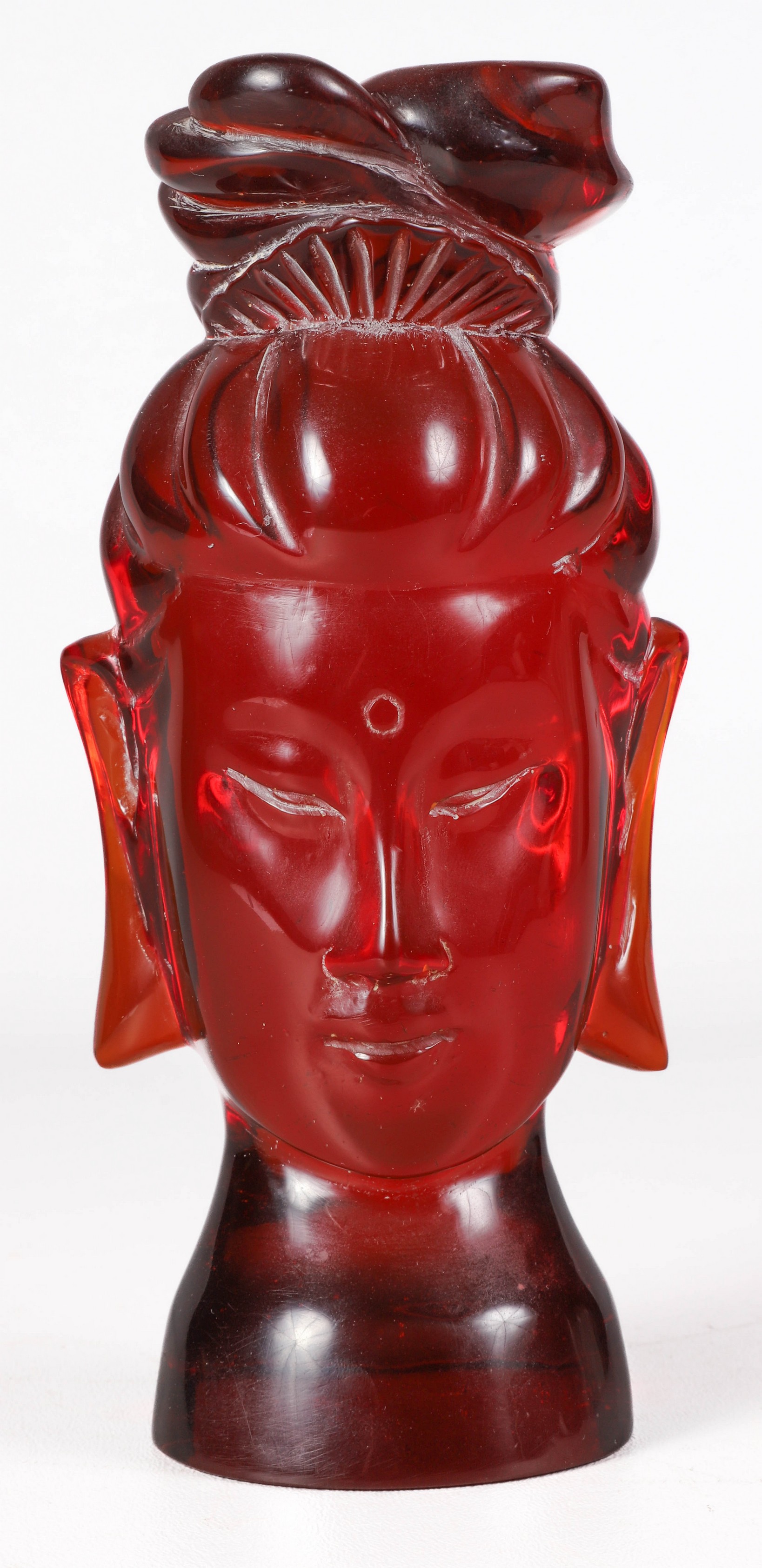 Cherry amber bust of woman, 8" h