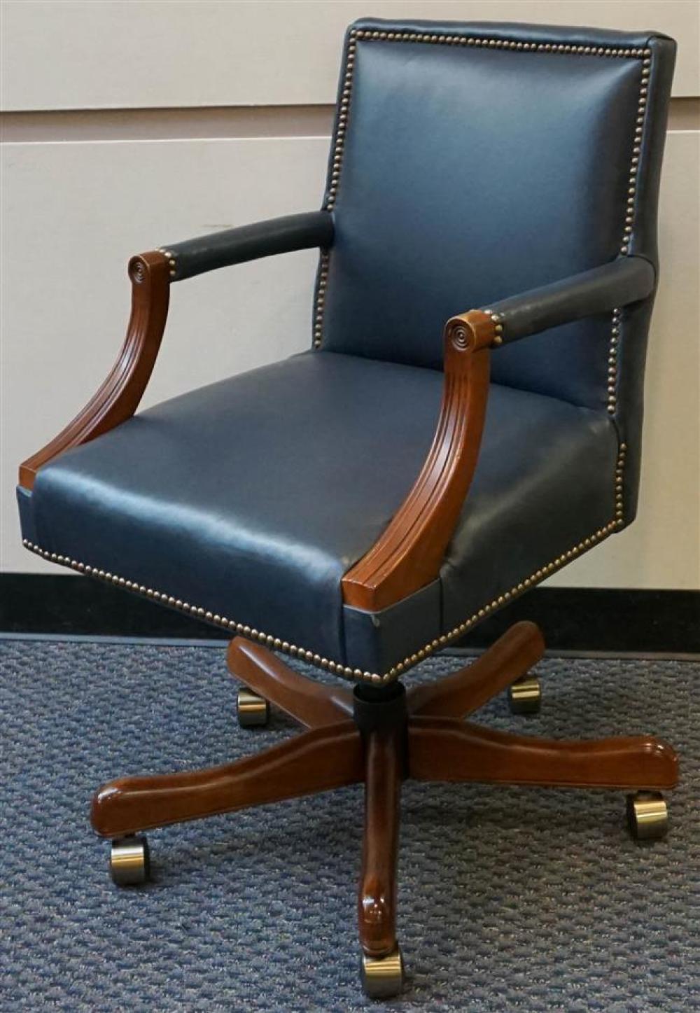 CHERRY AND BLUE LEATHER UPHOLSTERED