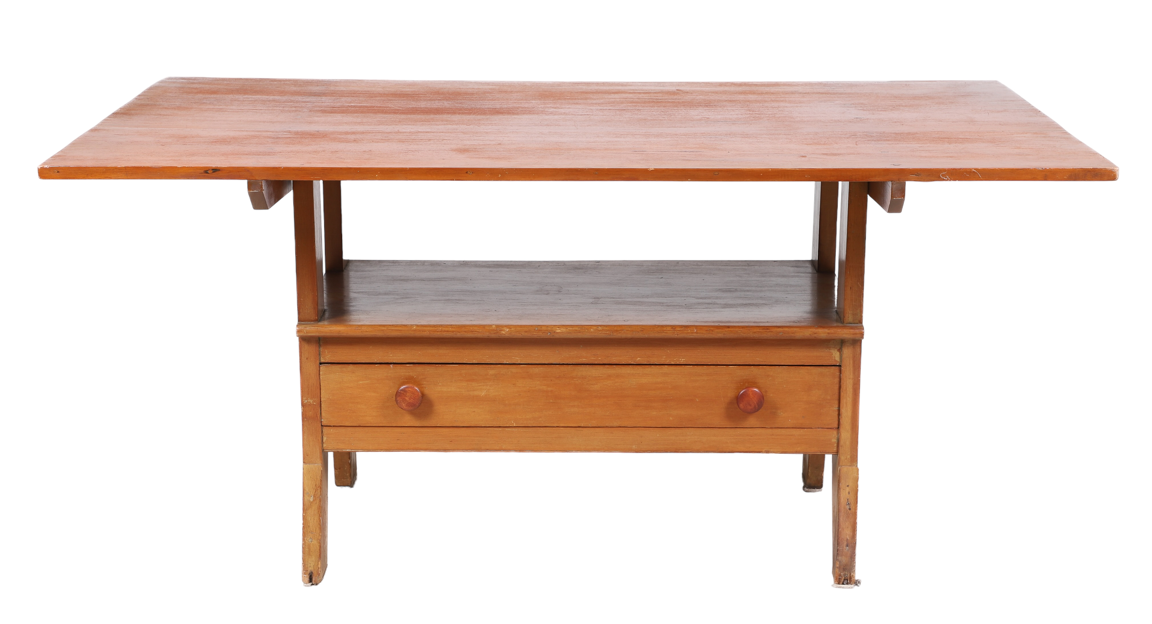 Cherry bench table, pinned top,
